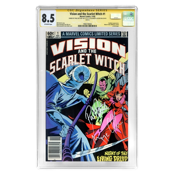 Paul Bettany and Elizabeth Olsen Autographed 1982 Marvel Vision and The Scarlet Witch #1 CGC Signature Series 8.5