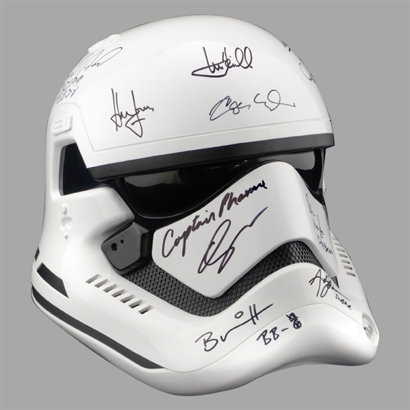 Harrison Ford, Mark Hamill, Adam Driver, Star Wars The Force Awakens Cast Autographed First Order 1:1 Scale Stormtrooper Helmet