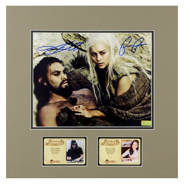  Emilia Clarke and Jason Momoa Autographed 8×10 Game of Thrones Scene Matted Photo