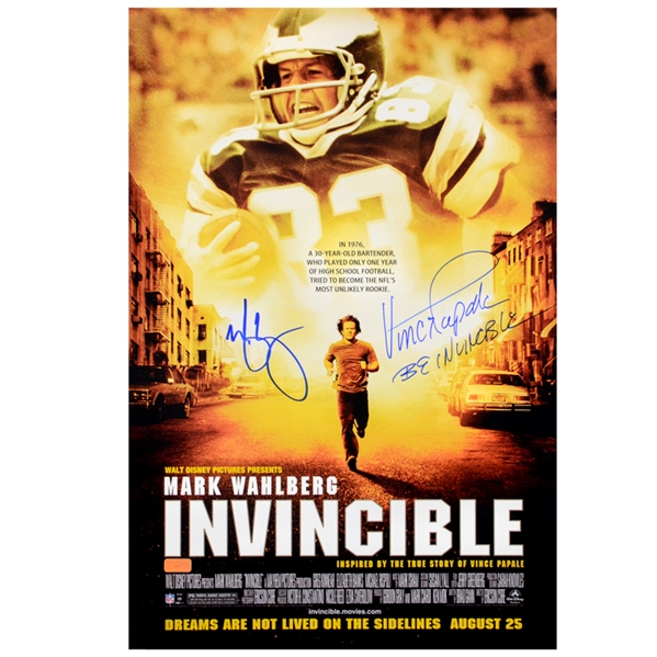 Mark Wahlberg and Vince Papale Autographed 2006 Invincible 16x24 Movie Poster