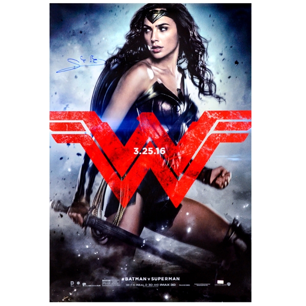 Gal Gadot Autographed 2016 Batman vs Superman Wonder Woman 27x40 Original Double-Sided Movie Poster