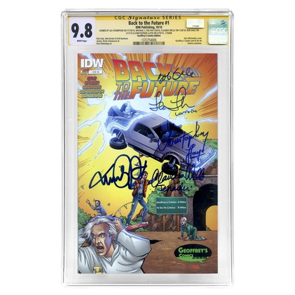 Michael J. Fox, Christopher Lloyd, Lea Thompson, Claudia Wells, Bob Gale Autographed 2015 Back to the Future #1 CGC Signature Series 9.8 Mint