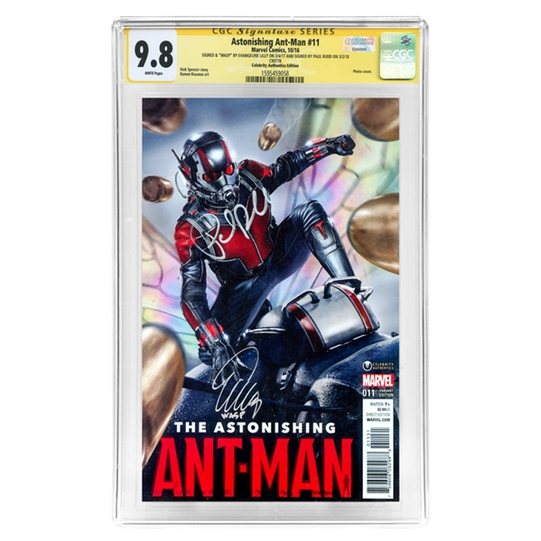 Paul Rudd and Evangeline Lilly Autographed 2016 Ant-Man #11 Celebrity Authentics Exclusive Variant Photo Cover CGC Signature Series 9.8 Mint