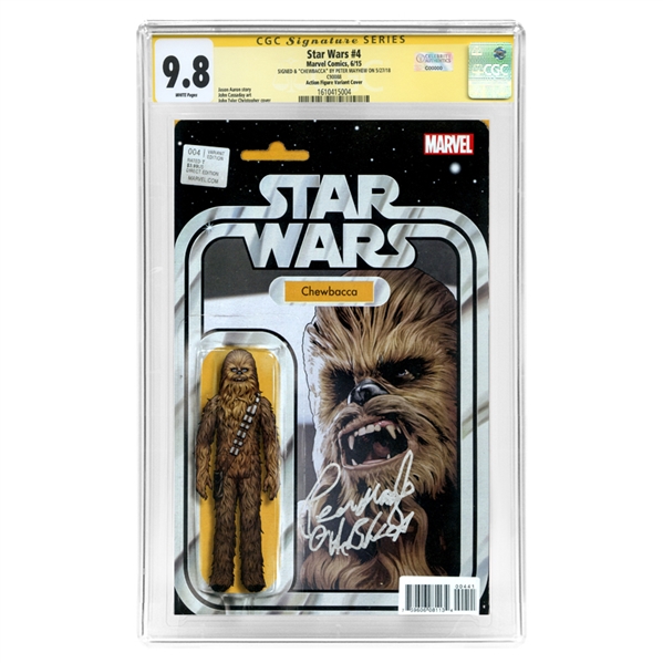  Peter Mayhew Autographed 2015 Star Wars #4 Chewbacca with Action Figure Variant Cover CGC Signature Series 9.8 Mint