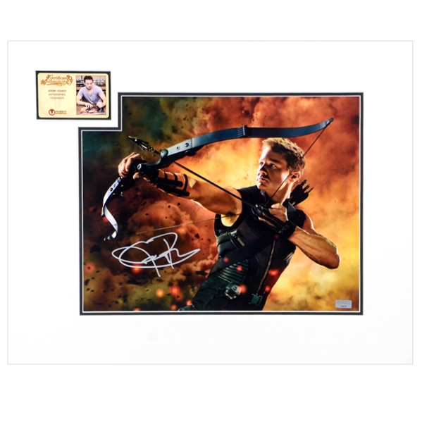  Jeremy Renner Autographed Avengers Hawkeye 11x14 Matted Action Photo