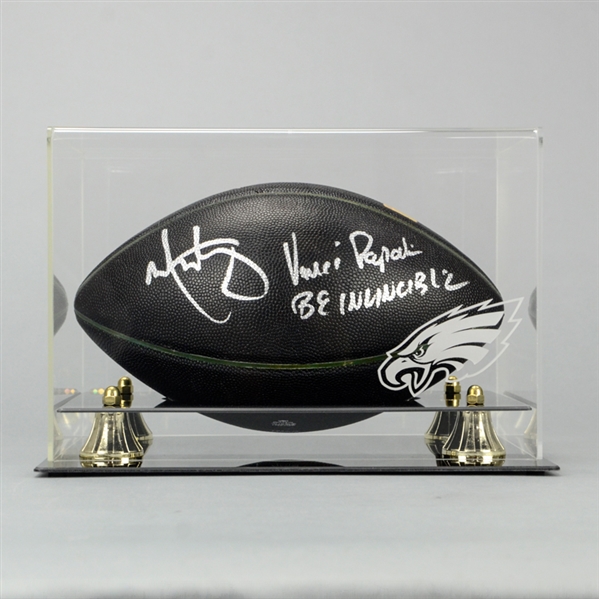  Mark Wahlberg and Vince Papale Autographed Black Eagles Logo Football with Glass Display Case