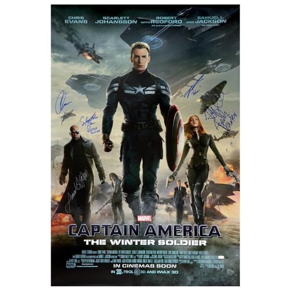 Chris Evans, Samuel L. Jackson, Sebastian Stan, Anthony Mackie and Hayley Atwell Autographed 2014 Captain America: The Winter Soldier 27x40 Original D/S Movie Poster