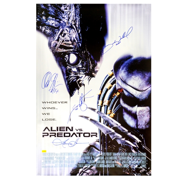 Lance Henricksen, Ian Whyte, Tom Woodruff Jr., Alec Gillis Cast Autographed Aliens vs Predator AVP 27×40 S/S Movie Poster