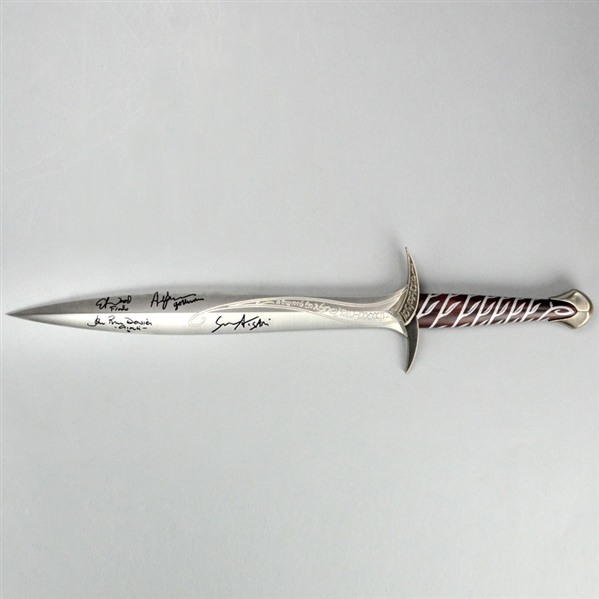  Elijah Wood, Andy Serkis, John Rhys-Davies, Sean Astin Lord of the Rings Cast Autographed Frodo Baggins Sting Sword
