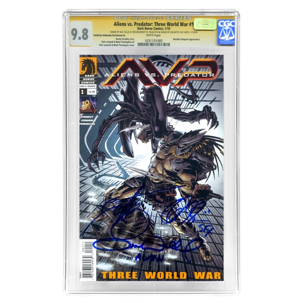 Alec Gillis, Tom Woodruff Jr, Ian Whyte Autographed 2010 AVP Alien vs Predator Three World War #1 CGC SS 9.8 Mint