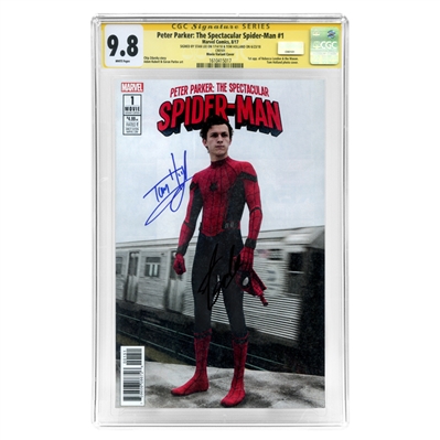 Tom Holland & Stan Lee Autographed 2017 Peter Parker: The Spectacular Spider-Man #1 Variant Movie Photo Cover CGC SS 9.8 Mint