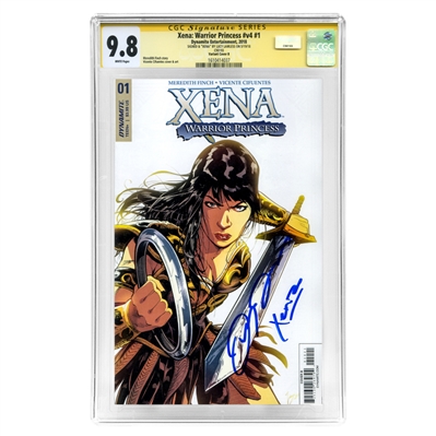 Lucy Lawless Autographed 2018 Xena Warrior Princess #v4 #1 Variant Cover B CGC Signature Series 9.8 with Xena Inscription