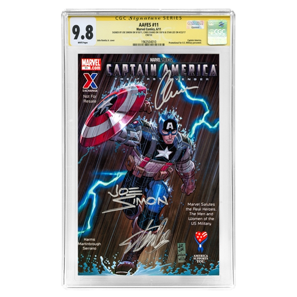 Chris Evans, Stan Lee, Joe Simon Autographed 2011 Captain America The First Avenger AAFES #11 CGC SS 9.8 * RARE MILITARY VARIANT AND 1of 1! 