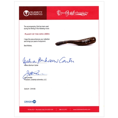 Mark Wahlberg Autographed 2001 Planet of the Apes Screen Used Club with Bonham Carter Signed Letter of Authenticity