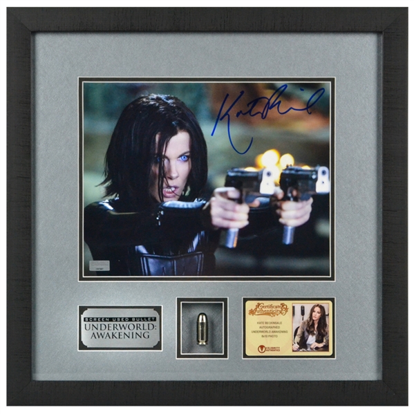 Kate Beckinsale Autographed Underworld: Awakening 8x10 Framed Photo with Screen Used Bullet and Beckinsale Signed Letter of Authenticity