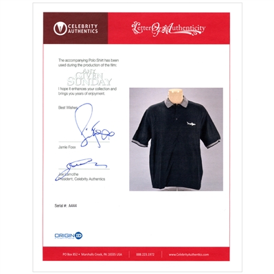 1999 Any Given Sunday Miami Sharks Screen Worn Polo Shirt with Letter of Authenticity signed by Jamie Foxx
