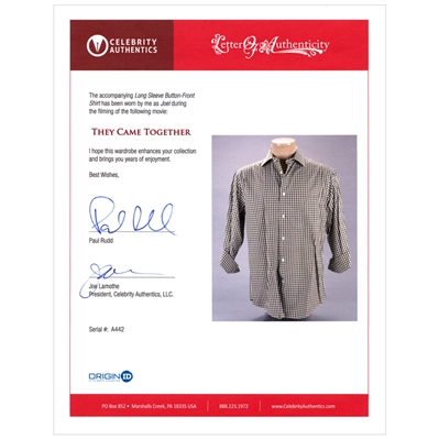 2014 They Came Together Paul Rudd Screen Worn Plaid Button Up Long Sleeve Shirt with Rudd Signed Letter of Authenticity