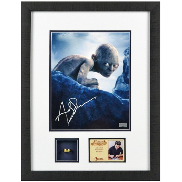Andy Serkis Autographed Lord of the Rings Gollum 8x10 Framed Photo with Special Edition Lord of The Rings Engraved Collectors Ring