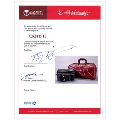 Dolph Lundgren Autographed Creed II Screen Used Ivan Drago Cutman Bag with Lundgren Signed Letter of Authenticity   