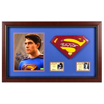 Brandon Routh Autographed Superman Returns 1:1 Scale Superman Emblem and 8×10 Scene Photo Framed Display Set 