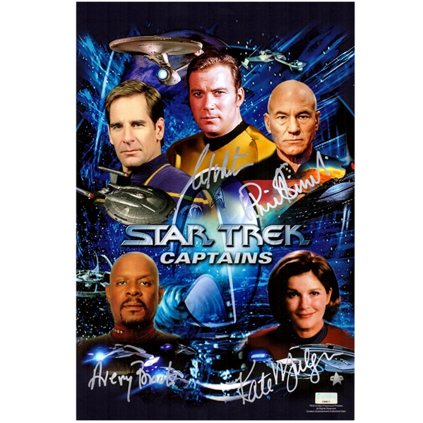 Patrick Stewart, William Shatner, Avery Brooks, Kate Mulgrew Autographed  Star Trek Captains Signed 10×15 Photo