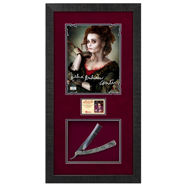 Helena Bonham Carter Autographed 2007 Sweeney Todd The Demon Barber of Fleet Street Mrs. Lovett 8x10 and Razor Prop Replica Framed Display