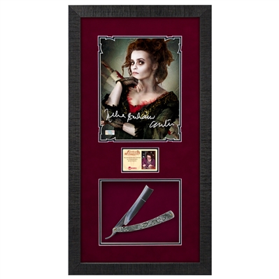 Helena Bonham Carter Autographed 2007 Sweeney Todd The Demon Barber of Fleet Street Mrs. Lovett 8x10 and Razor Prop Replica Framed Display