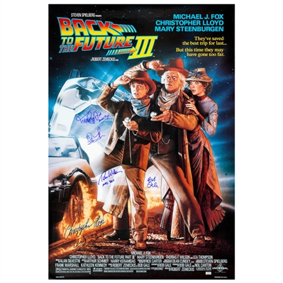 Michael J. Fox, Christopher Lloyd, Thomas Wilson, Lea Thompson, Bob Gale 1990 Autographed 27×40 Back to the Future Part III Movie Poster