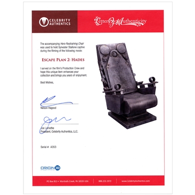 Sylvester Stallone 2018 Escape Plan 2: Hades Screen Used Hero Restraining Chair