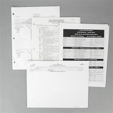 The Walking Dead Original Episode #212 'Better Angels' 4 Draft Production Scripts and Production/Shooting Schedules *Features the Death of Shane