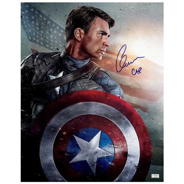 Chris Evans Autographed Captain America 16x20 The First Avenger Photo w/ Cap Inscription