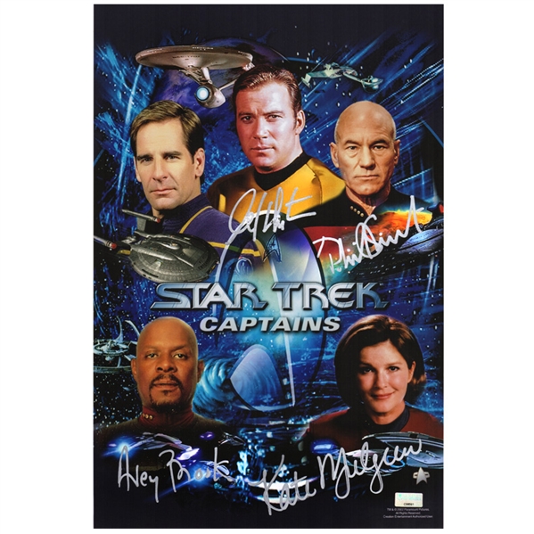 Patrick Stewart, William Shatner, Avery Brooks, Kate Mulgrew Autographed Star Trek Captains Signed 10×15 Photo
