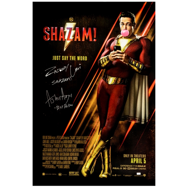 Zachary Levi, Asher Angel Autographed Shazam Original Double-Sided 27x40 Movie Poster 