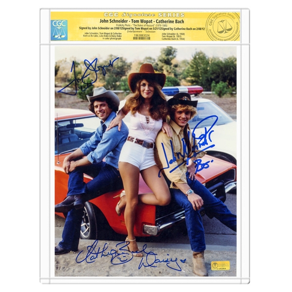 John Schneider, Tom Wopat, Catherine Bach Autographed The Dukes of Hazzard 8x10 Photo *CGC Signature Series