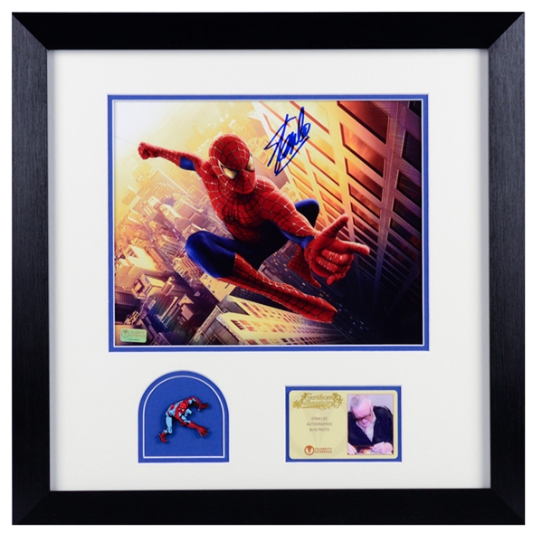 Stan Lee Autographed Spider-Man Web Slinger 8x10 Framed Photo with Spider-Man Collectors Pin