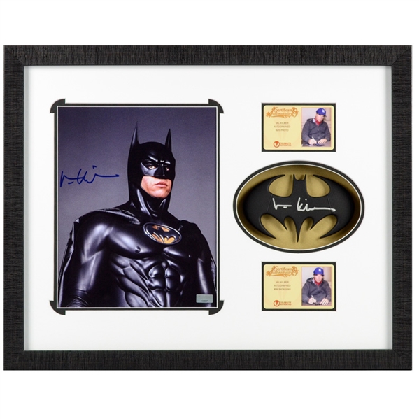Val Kilmer Autographed Batman Forever Mini Batarang and Batman 8x10 Studio Framed Display Set 