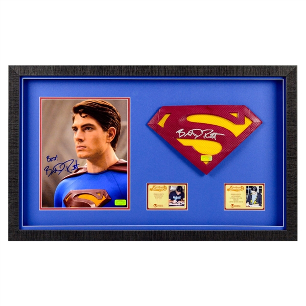 Brandon Routh Autographed Superman Returns 1:1 Scale Superman Emblem and 8×10 Scene Photo Framed Display Set 