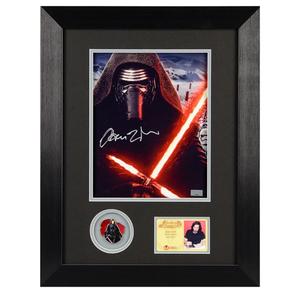 Adam Driver Autographed Star Wars: The Force Awakens Kylo Ren Framed 8x10 Photo with Limited Edition Kylo Ren Collectors Pin