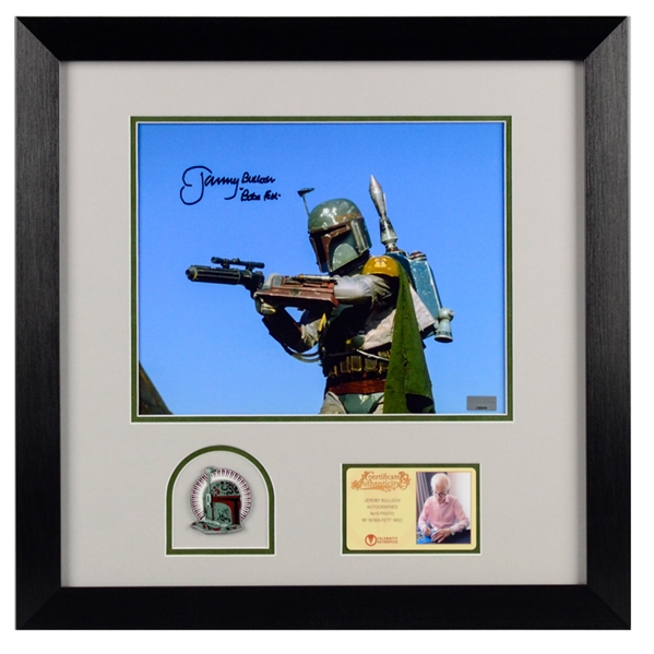 Jeremy Bulloch Autographed Star Wars: Return of the Jedi Boba Fett Framed 8x10 Photo with Limited Edition Boba Fett Collectors Pin