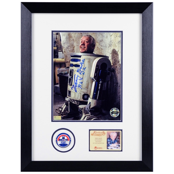 Kenny Baker Autographed Star Wars Inside R2-D2 Framed 8x10 Photo with Limited Edition R2-D2 Collectors Pin