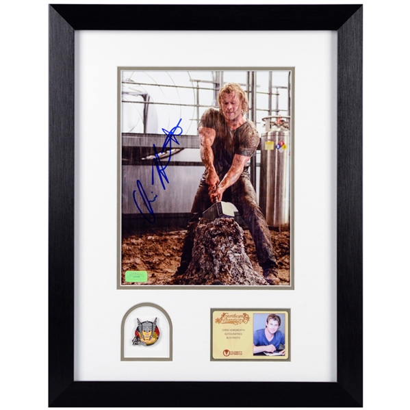 Chris Hemsworth Autographed Thor Mjolnir Hammer 8x10 Framed Photo Limited Edition Thor Collectors Pin