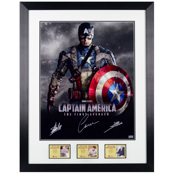 Chris Evans, Stan Lee, Joe Simon Autographed Captain America The First Avenger 16x20 Framed Photo