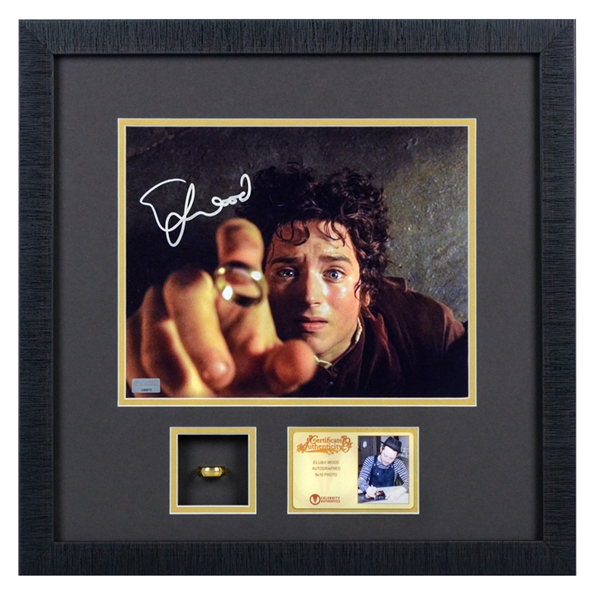 Elijah Wood Autographed Lord of the Rings Frodo Baggins 8x10 Framed Photo with Special Edition Lord of The Rings Engraved Collectors Ring