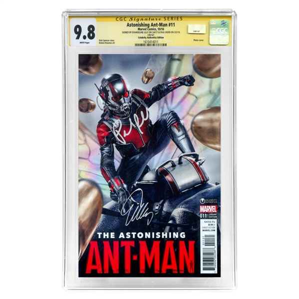 Paul Rudd, Evangeline Lilly Autographed 2016 Ant-Man #11 Celebrity Authentics Exclusive Variant Photo Cover CGC Signature Series 9.8 Mint