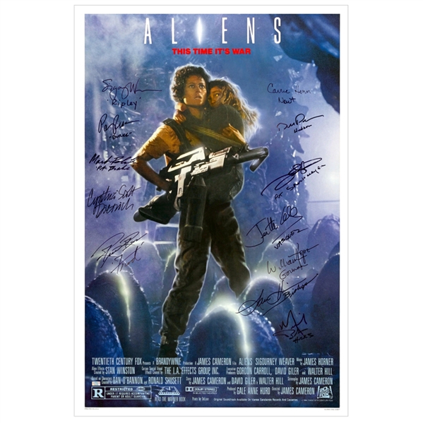Sigourney Weaver, Bill Paxton, Henricksen, Reiser, Cast Autographed 1986 Aliens 27x40 Movie Poster