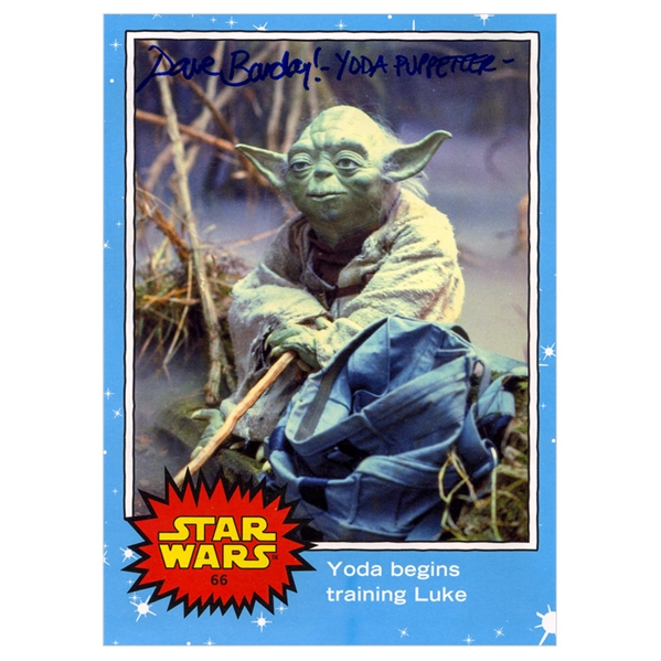 David Barclay Autographed Star Wars Topps Yoda Begins Training Luke 5x7 Trading Card w/ Yoda Puppeteer Inscription