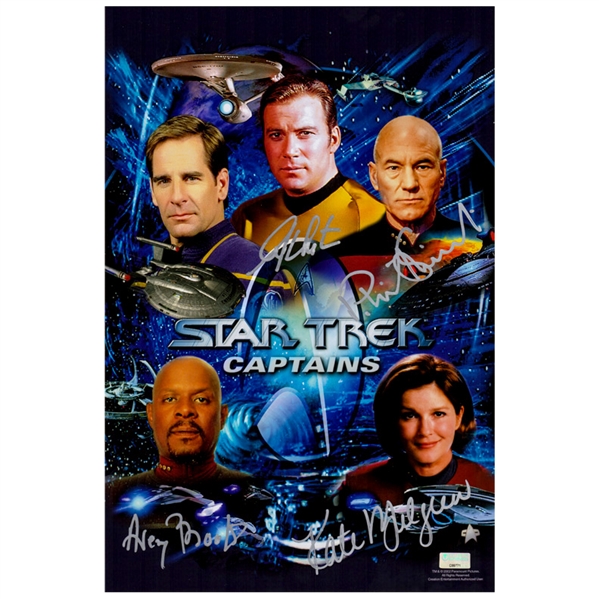 Patrick Stewart, William Shatner, Avery Brooks, Kate Mulgrew Autographed Star Trek Captains Signed 10×15 Photo
