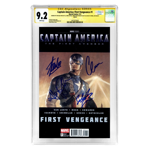 Chris Evans, Sebastian Stan, Hayley Atwell and Stan Lee Autographed CGC SS Signature Series 9.2 Captain America The First Avenger First Vengeance #1 Comic