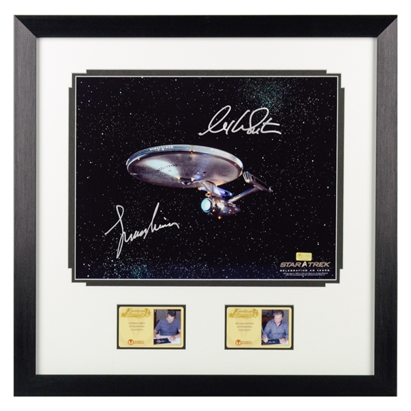Leonard Nimoy and William Shatner Autographed Star Trek USS Enterprise 11x14 Framed Photo