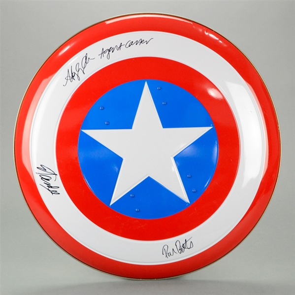 Stan Lee, Paul Bettany, Hayley Atwell Autographed Captain America 24" Metal Shield